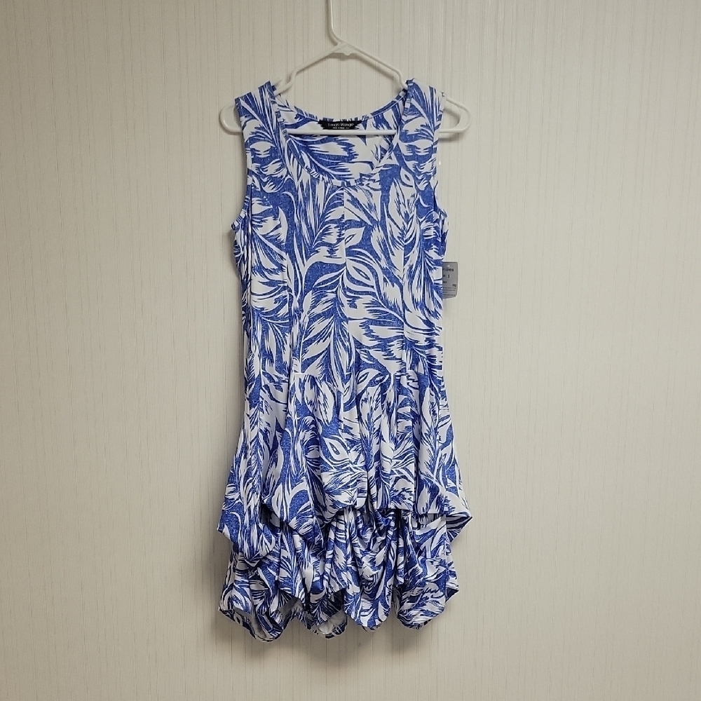 Tango Mango Blue & White Sleeveless cha cha Dress Sz Small New coastal